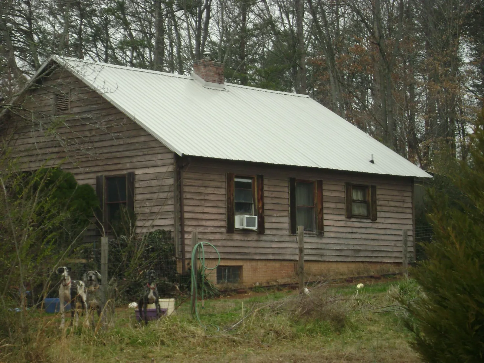 White metal roof on an old wood sided farmhouse, from a Metal Roof Installation job in Morrison
